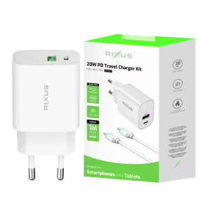 Rixus RX90CC millistykki með USB-C í USB-C snúru 1m 20W hvítt