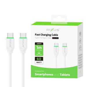 Rixus RXUC18C hraðhleðslu USB-C í USB-C snúra hvít