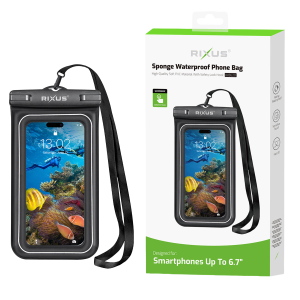 Rixus vatnsþéttur svampsímapoki svartur - allt að 6,7"